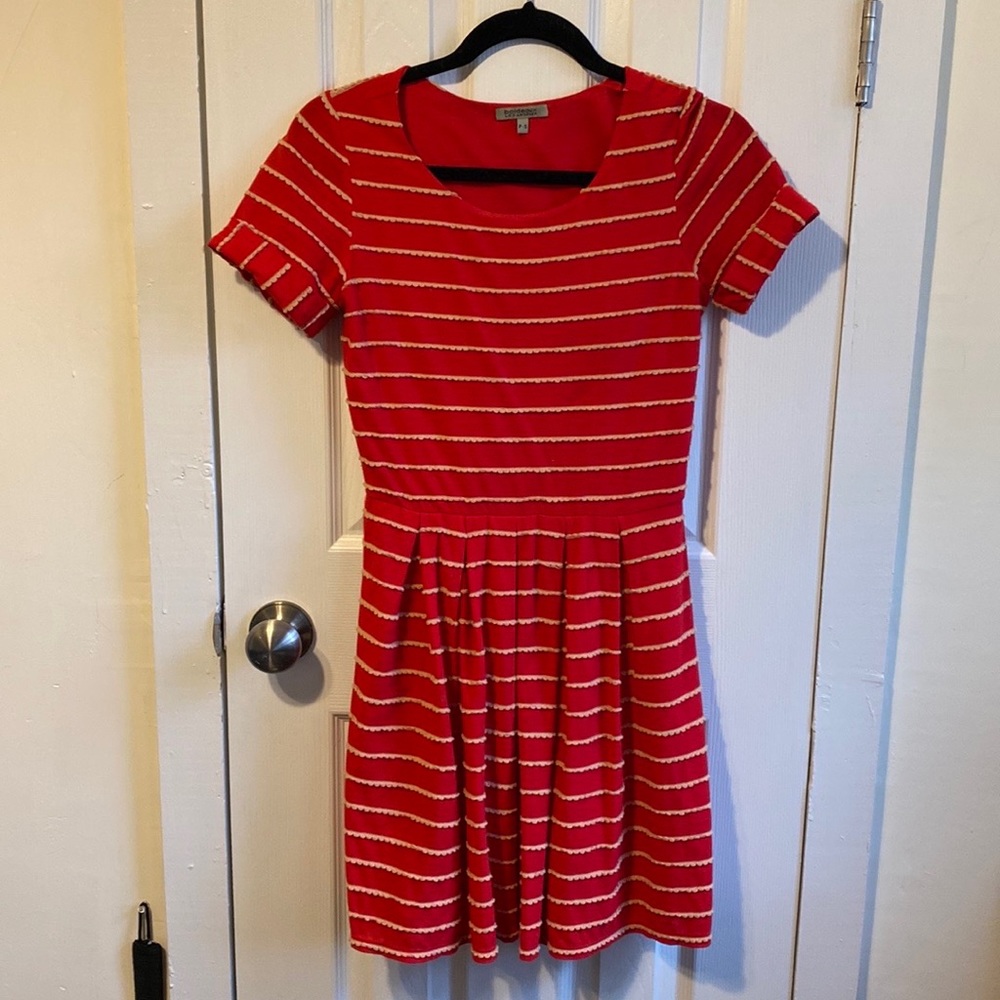 Anthropologie Bordeaux Scalloped Striped Dress
